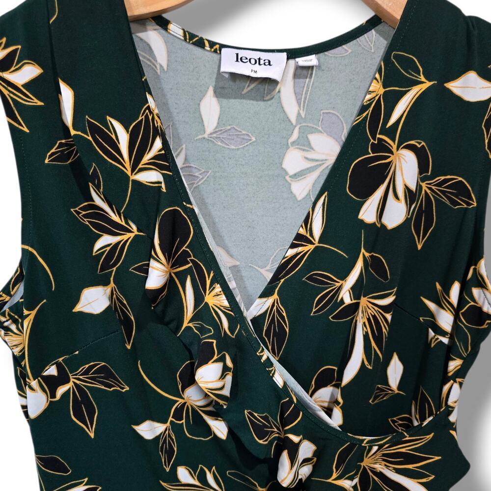 Leota Women’s Green Floral Sleeveless Faux Wrap Dress – Petite Medium - Picture 4 of 8